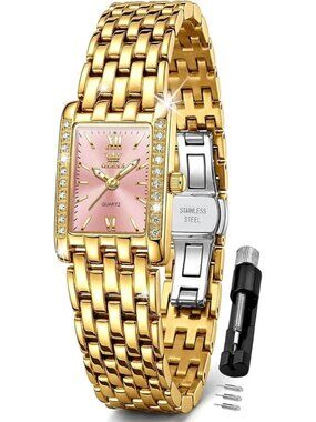 Women's Gold band /Pink dial Diamond Fashion Elegant Chronograph Wrist Watch